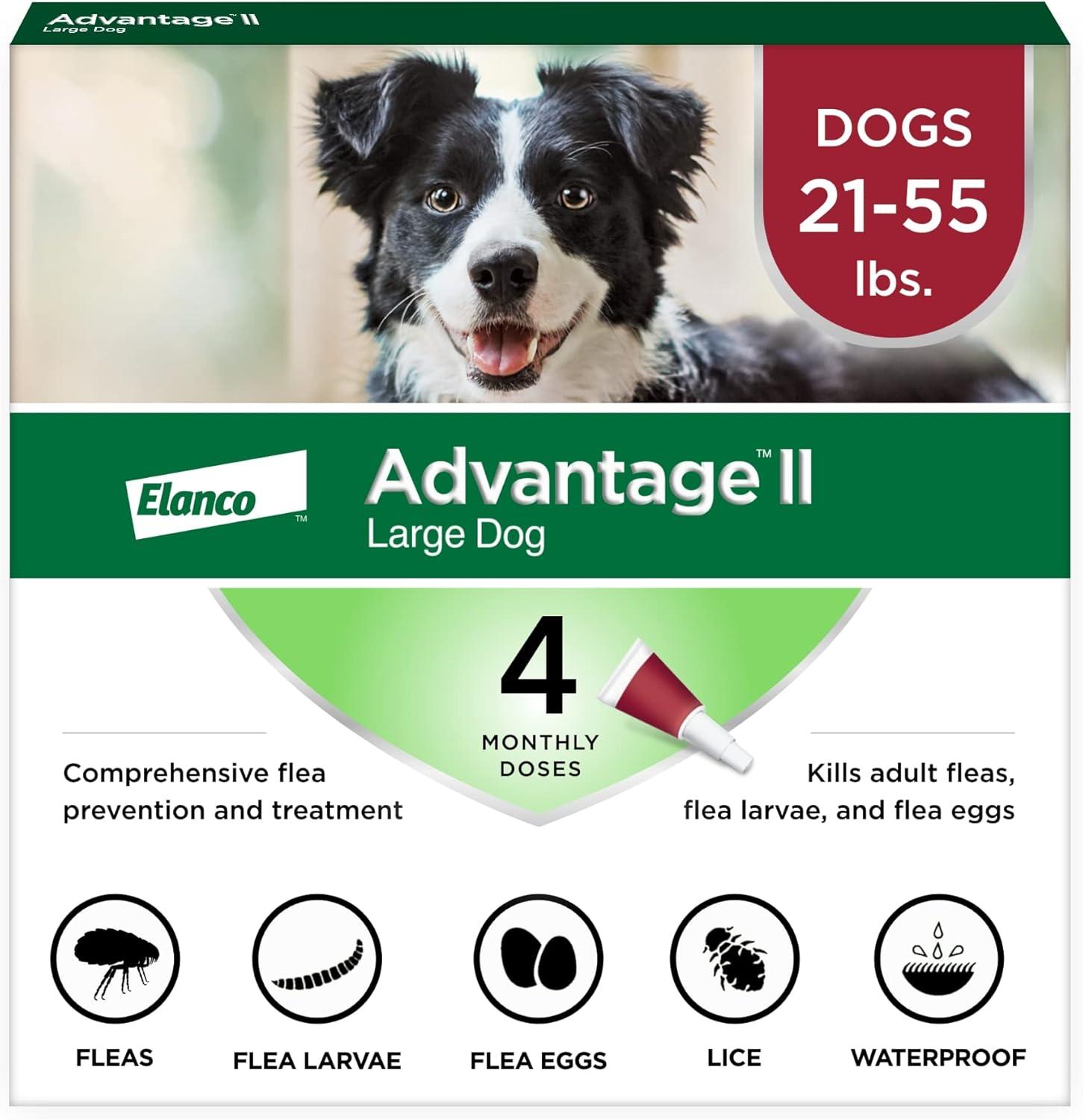 Advantage II Large Dog Flea Treatment for 21-55 lbs, 4-Month Supply