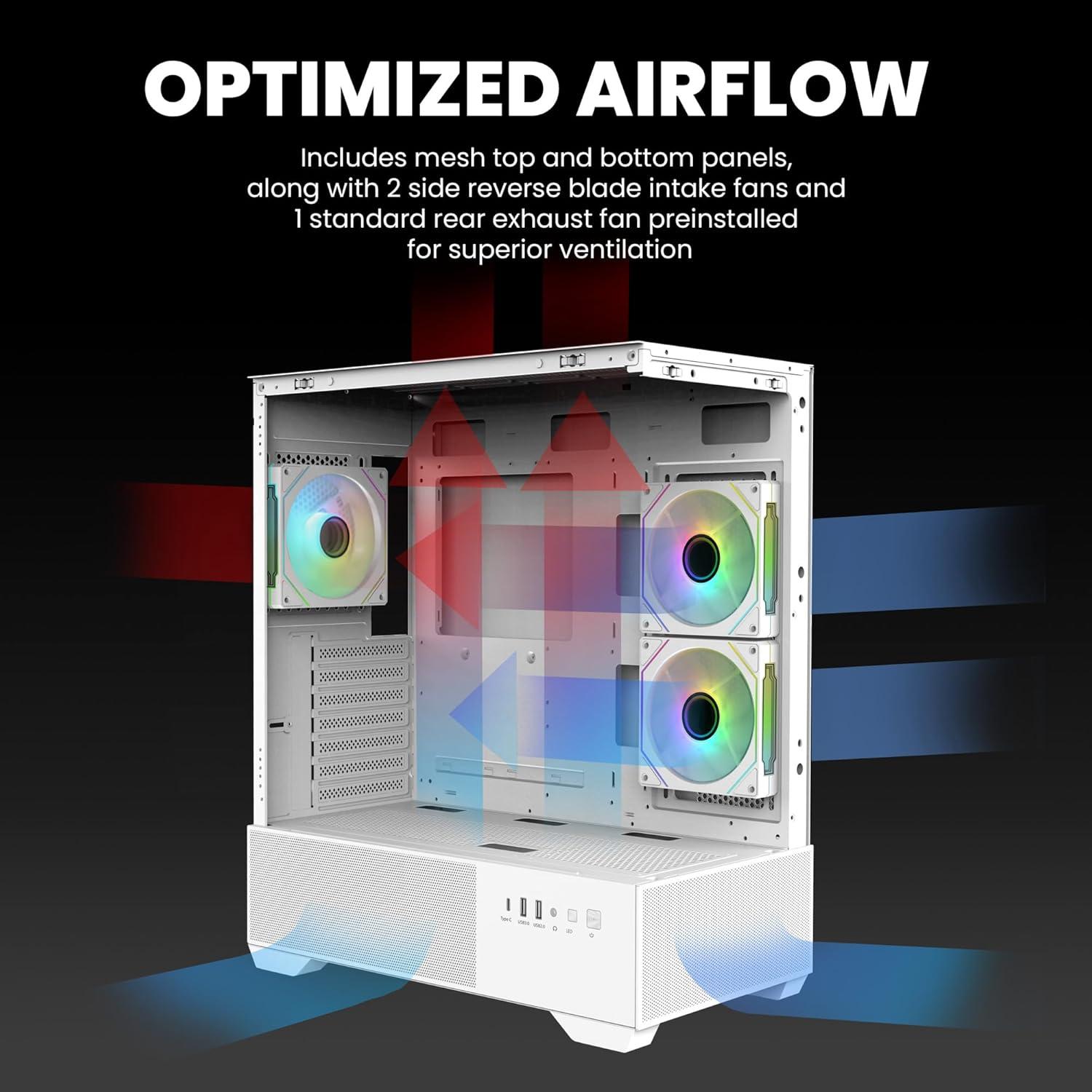 Zalman Chronix ATX Mid-Tower Gaming PC Case, Includes 3 x ARGB Fans, USB Type-C, 360mm Top & 240mm Side Radiator Support, Panoramic Tempered Glass, Cable Management, Desktop Computer Chassis, White