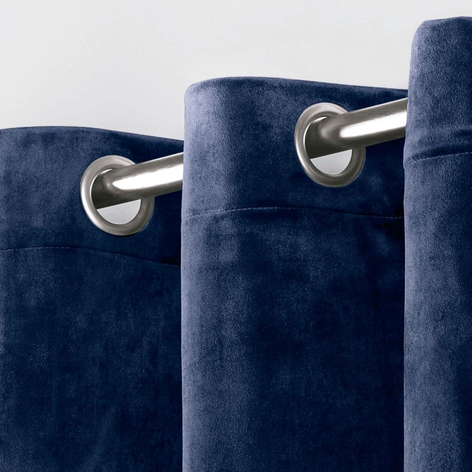 Set of 2 96"x54" Velvet Heavyweight Grommet Top Window Curtain Panel Navy Blue - Exclusive Home: Light Filtering Drapes