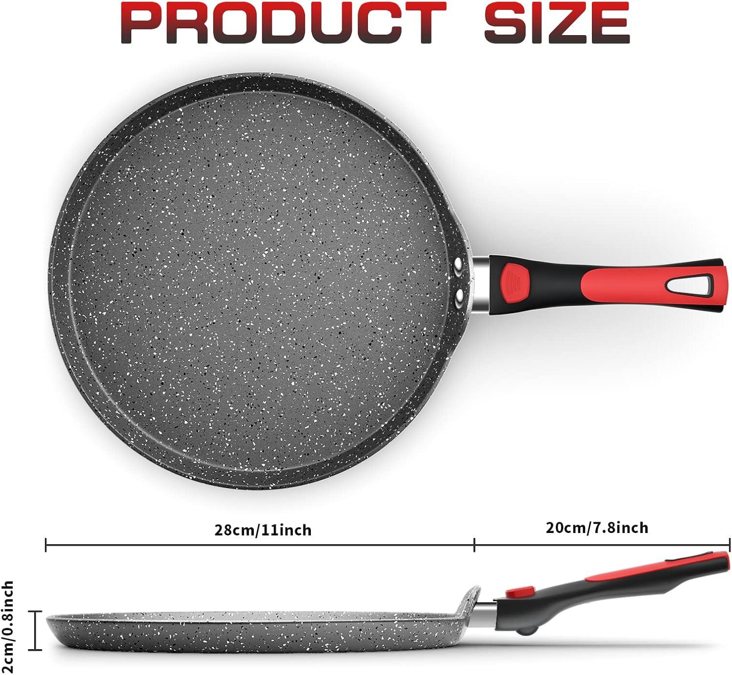 Innerwell Nonstick 11 Inch Crepe Pan Granite Coating Flat Skillet Tortilla Pan forInduction Compatible
