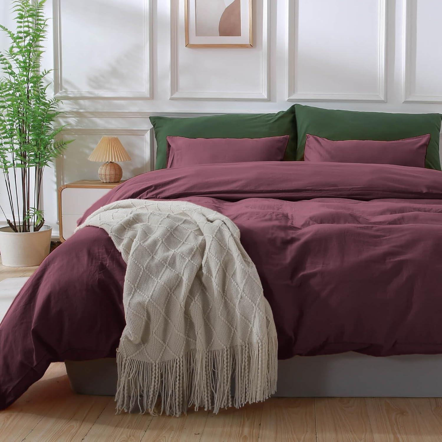 NEXHOME PRO Duvet Cover Set 100% Washed Cotton Oversized Queen 98"x98", Organic Natural Linen Look Textured 3 Pieces Bedding Set Apricot Yellow with Zipper Closure, Breathable, Soft (No Comforter)