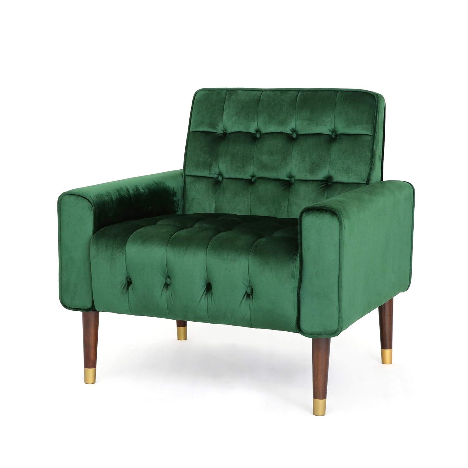 Bourchier Modern Glam Velvet Armchair Green - Christopher Knight Home: Upholstered Polyester, Plywood Frame