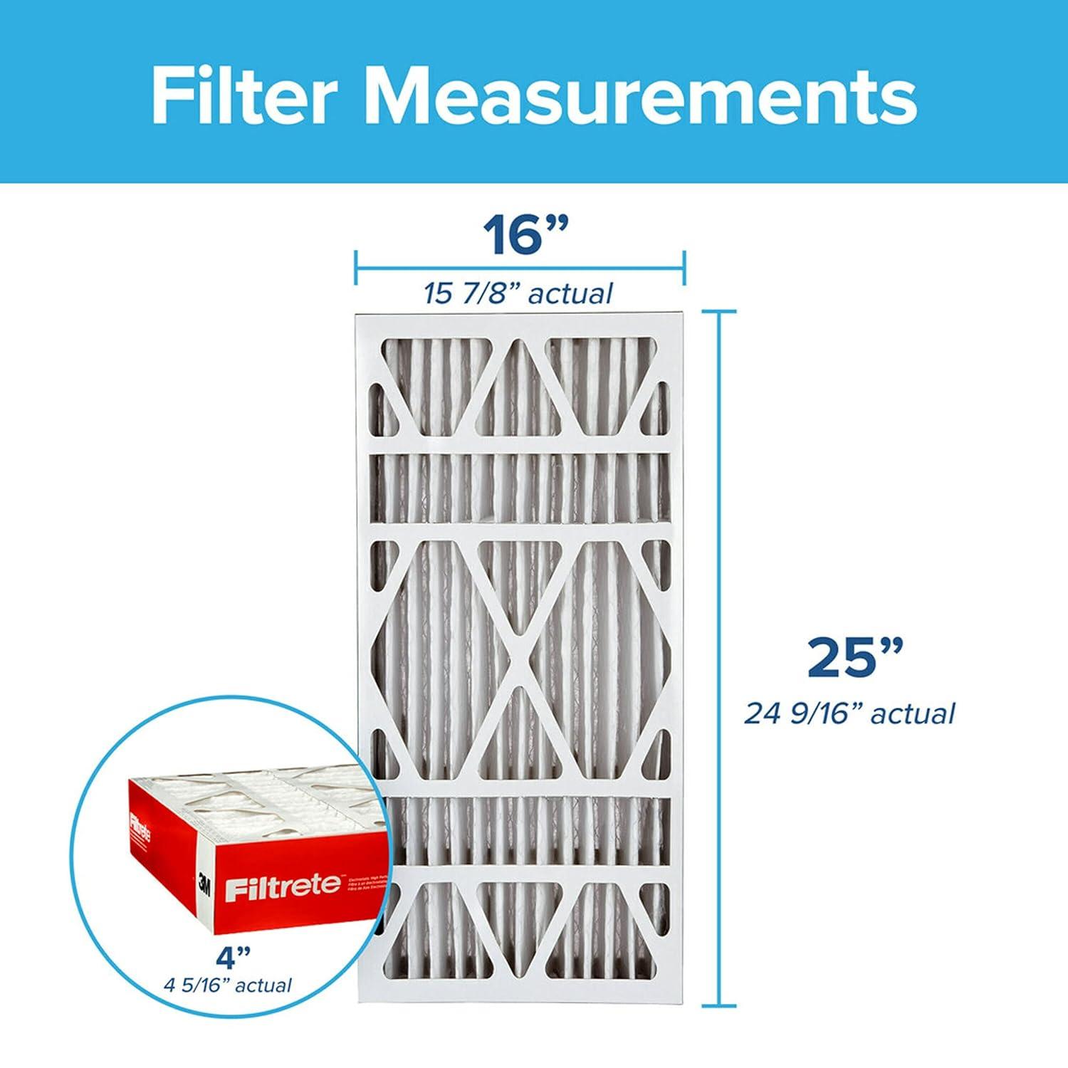 Filtrete 16x25x4 HVAC Furnace Air Filter, MPR 1000 MERV 11, Allergen Defense, 2 Pack