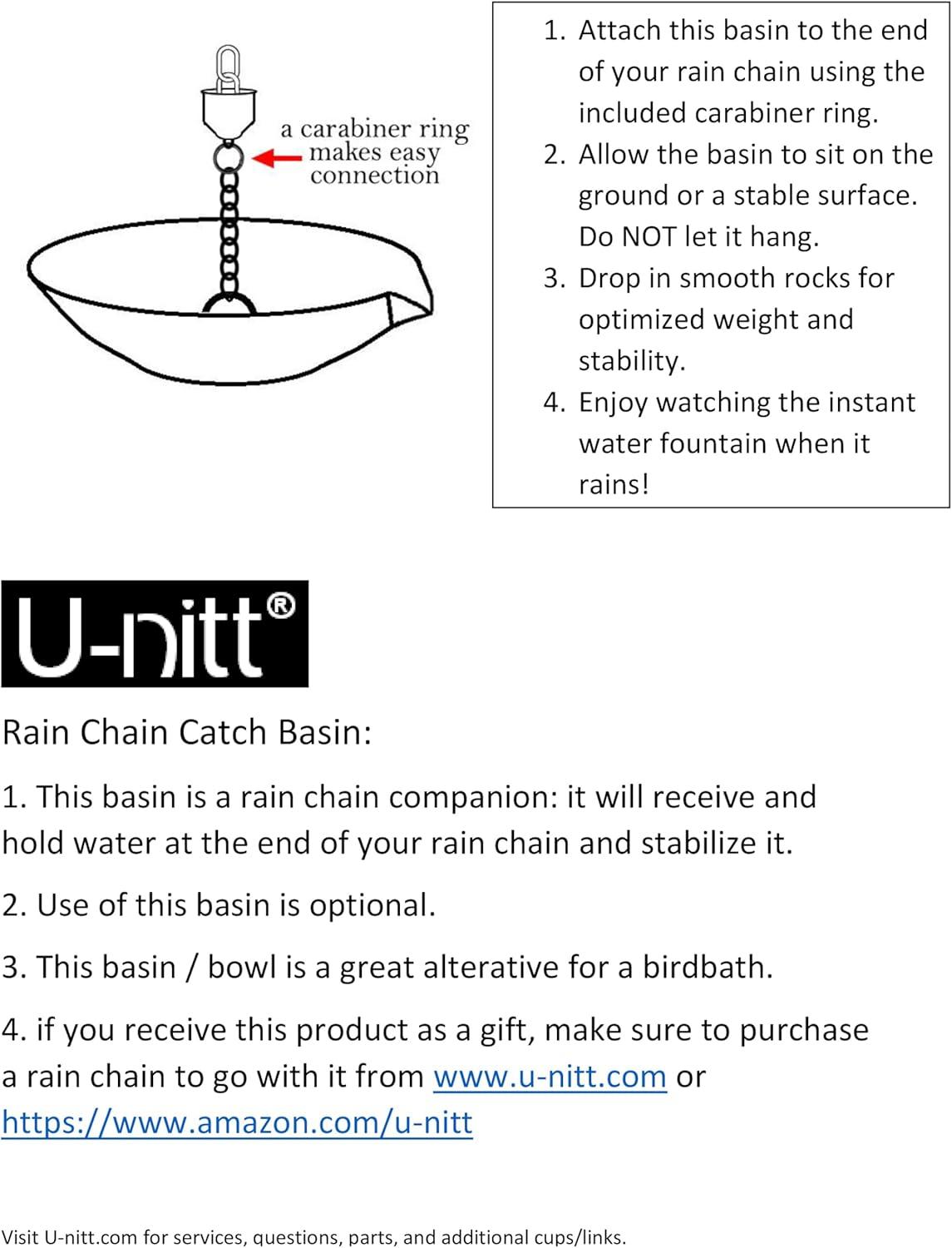 U-nitt 12" Anchoring Basin/Bowl/Dish for Gutter Rain Chain, Spill Bowl for Fountain, with Scupper, Birdbath Alternative, with Attachment Chain, Black Powder Coated with Patina, 972PA