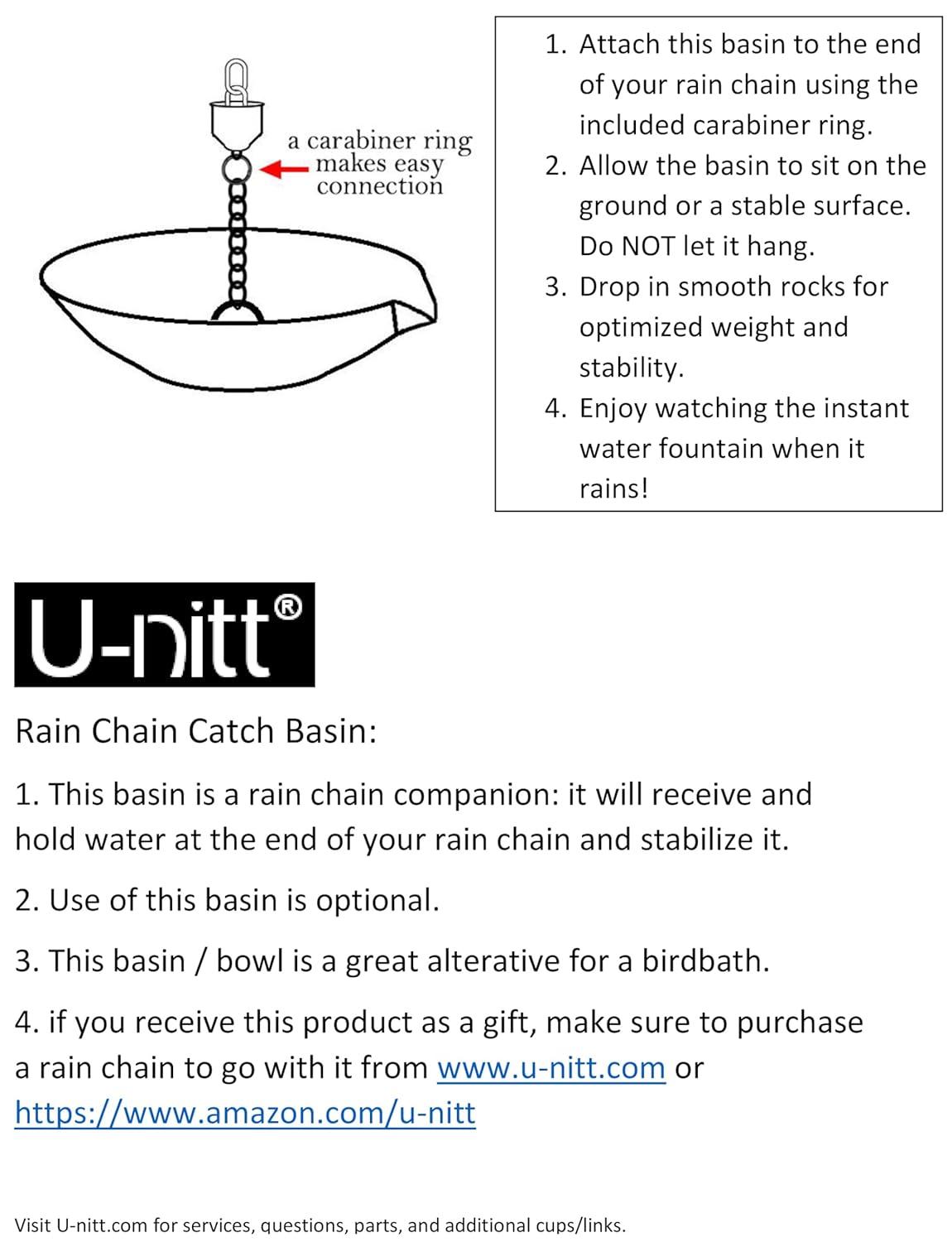 U-nitt 12" Anchoring Basin/Bowl/Dish for Gutter Rain Chain, Spill Bowl for Fountain, with Scupper, Birdbath Alternative, with Attachment Chain, Black Powder Coated with Patina, 972PA