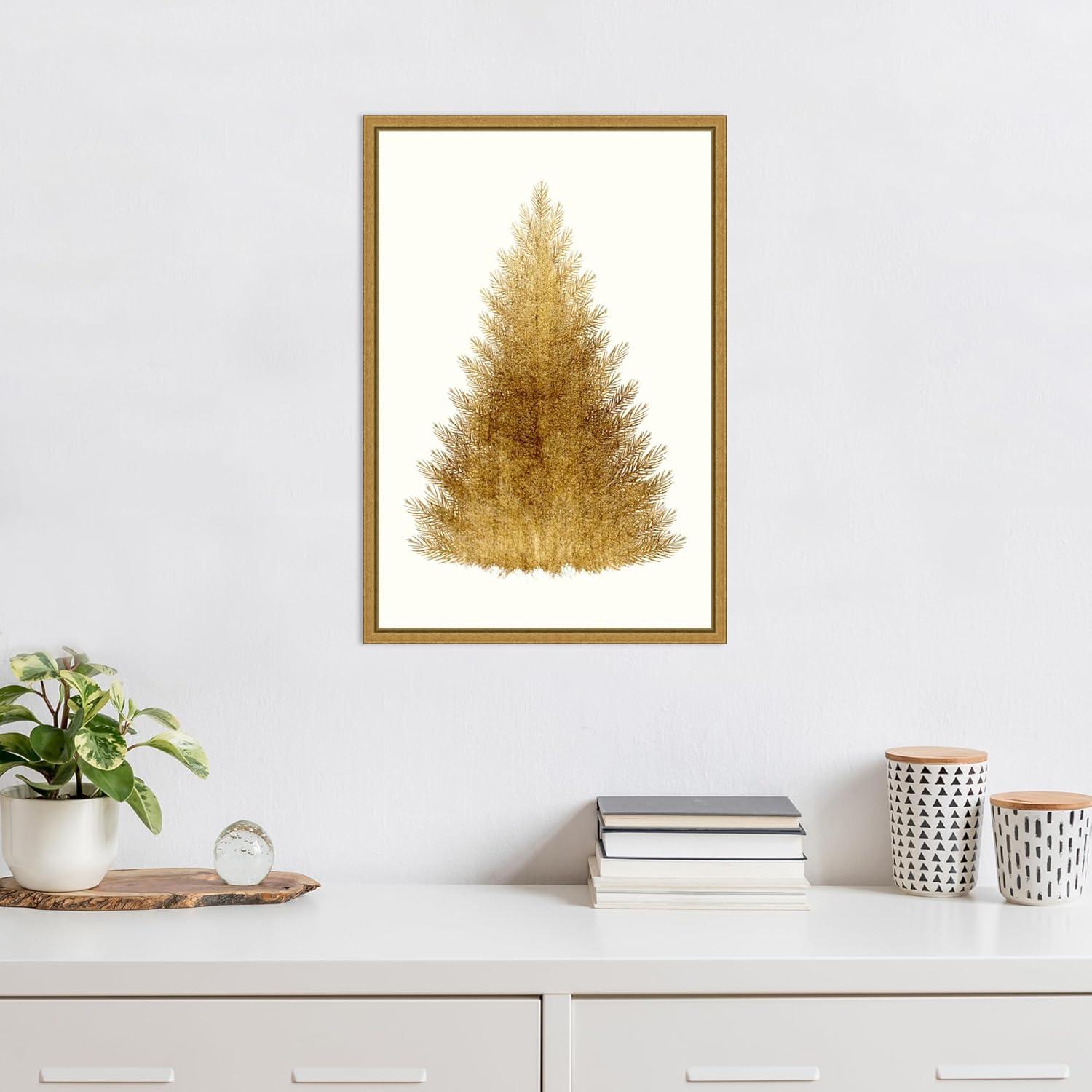 Amanti Art 16"x23" Tan Christmas Tree by Kubistika Framed Canvas Wall Art Print