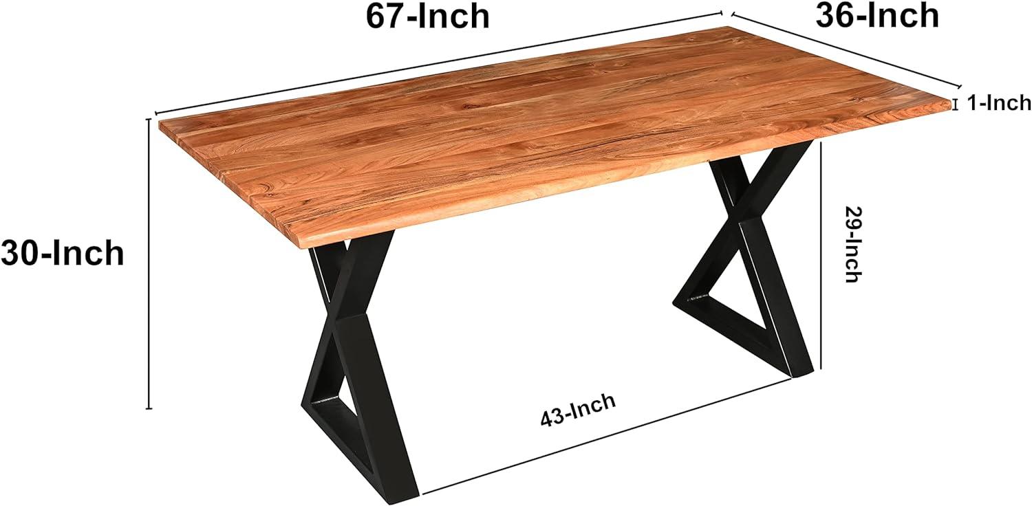 67-Inch Natural Brown Acacia Wood Dining Table with Black Iron Legs