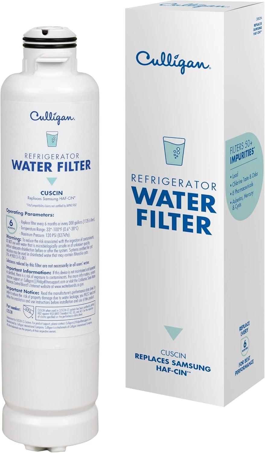 Culligan CUSCIN Replacement Samsung (HAF-CIN) Refrigerator Water Filter: Filters Odors, Lead, Chlorine, VOCs, Microplastics