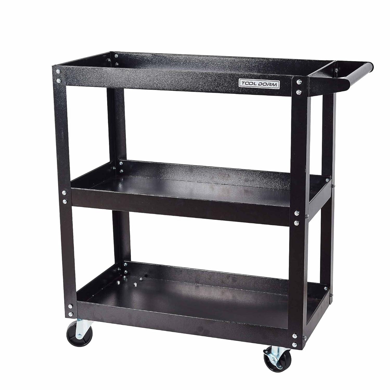 3-Tier Utility Cart,3 Shelves Rolling Carts with Brake Wheels,450lbs Load Capacity,Heavy Duty Mechanic Storage Cart Utility Cart for Garage Warehouse Workshop (Red)