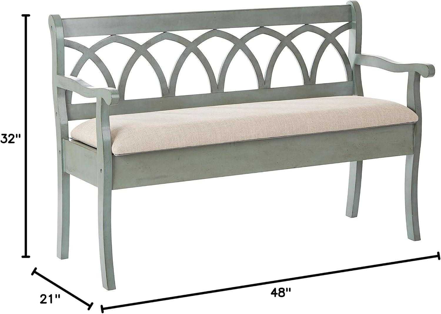 OSP Home Furnishings Coventry Storage Bench in Antique Sage Frame and Beige Seat Cushion K/D