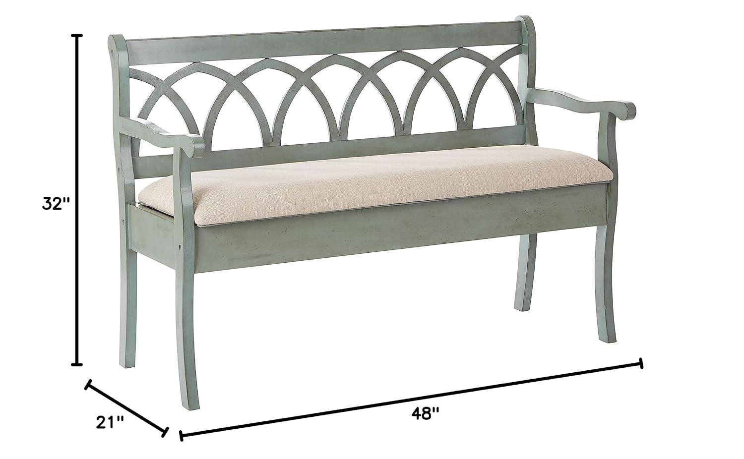 OSP Home Furnishings Coventry Storage Bench in Antique Sage Frame and Beige Seat Cushion K/D