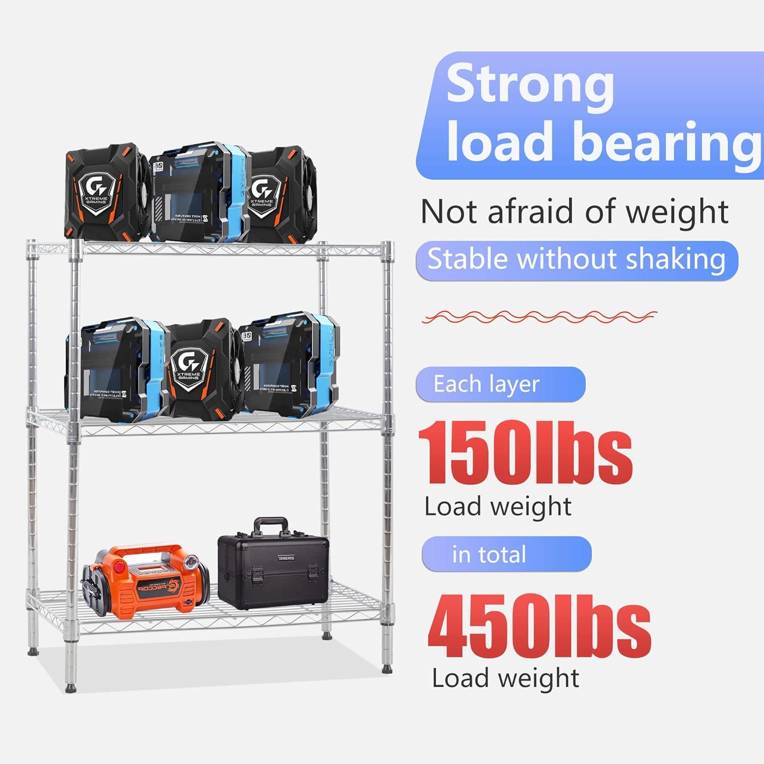 Killeryuki Chrome Storage Shelves, 4-Tier Wire Shelving with Wheels Adjustable Storage Shelves 500lbs Capacity Metal Shelf 36L x 14W x 62H for Office Garage Kitchen Basement Bedroom