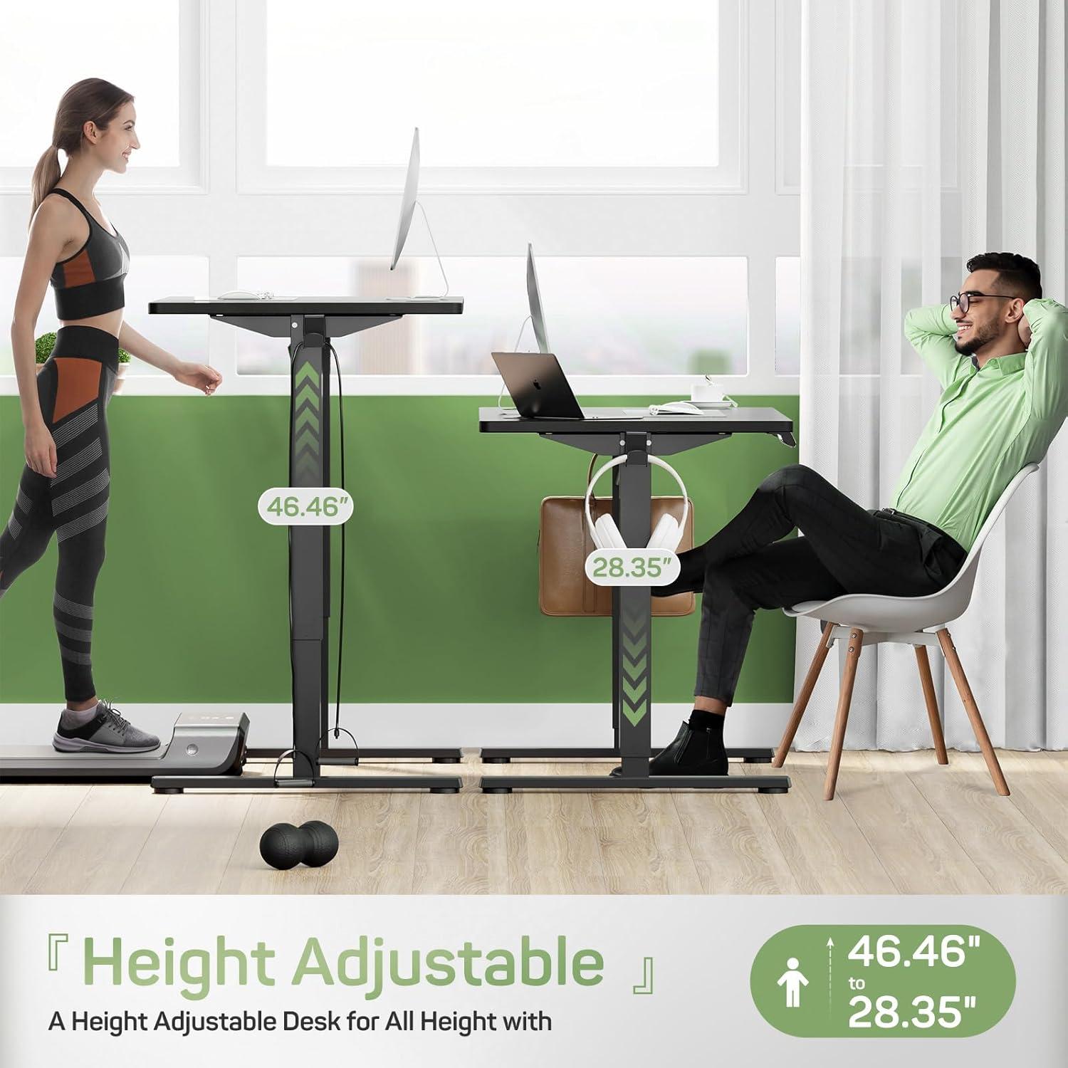 Electric Height Adjustable Standing Desk, 40x24 Inches, Ergonomic Sit-to-Stand Rising Computer Table for Home Office