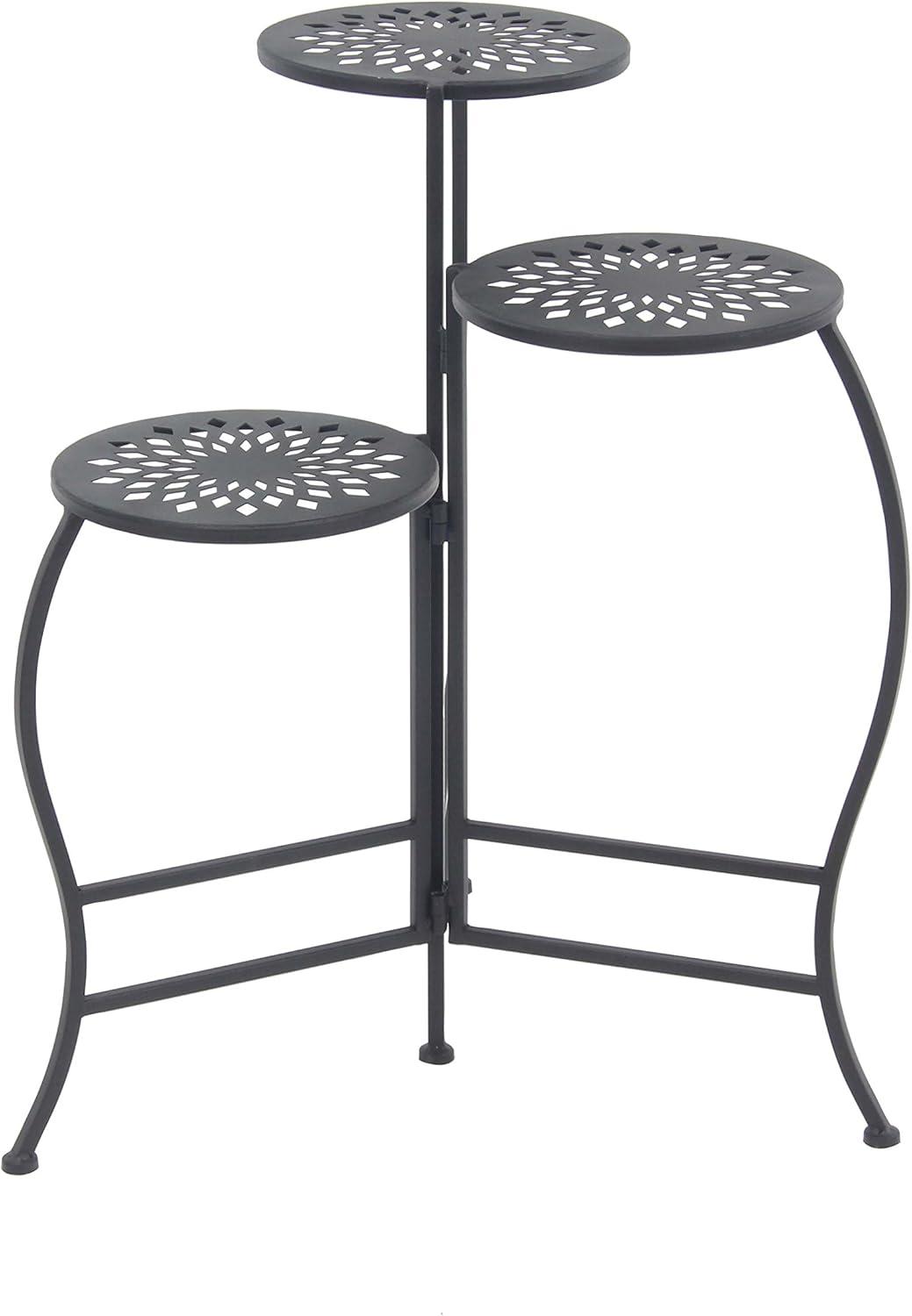 Black Metal 3-Tier Indoor Outdoor Floral Plant Stand