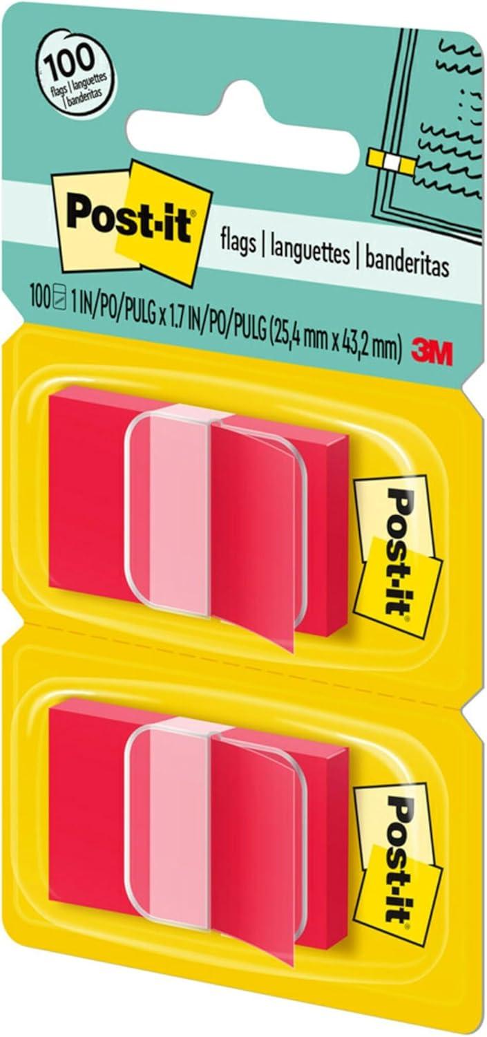 Post-it® Flags, Red, 1 in. Wide, 50/Dispenser, 2 Dispensers/Pack