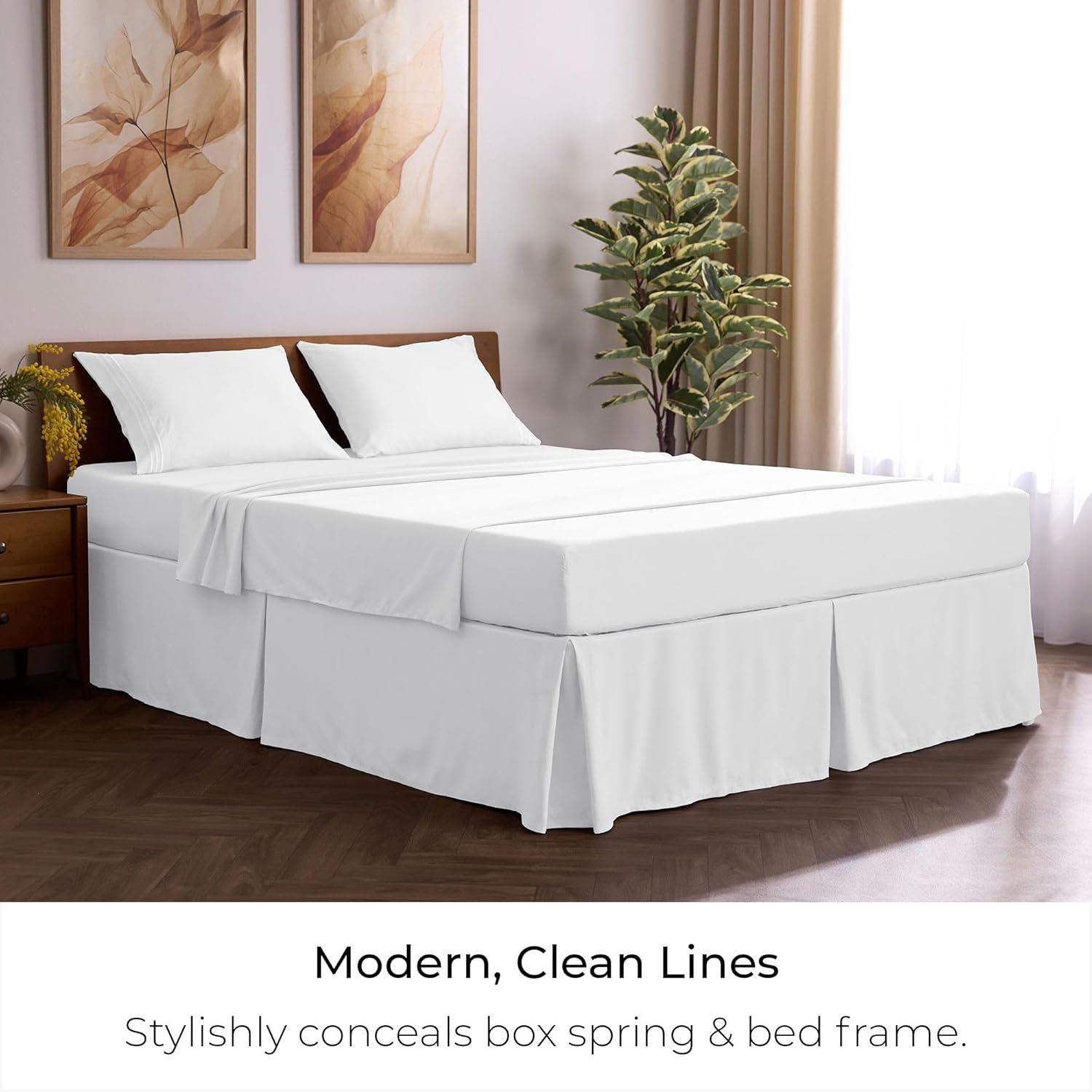 Mellanni Iconic Collection Pleated Microfiber Bed Skirt 15" Drop, Queen, White