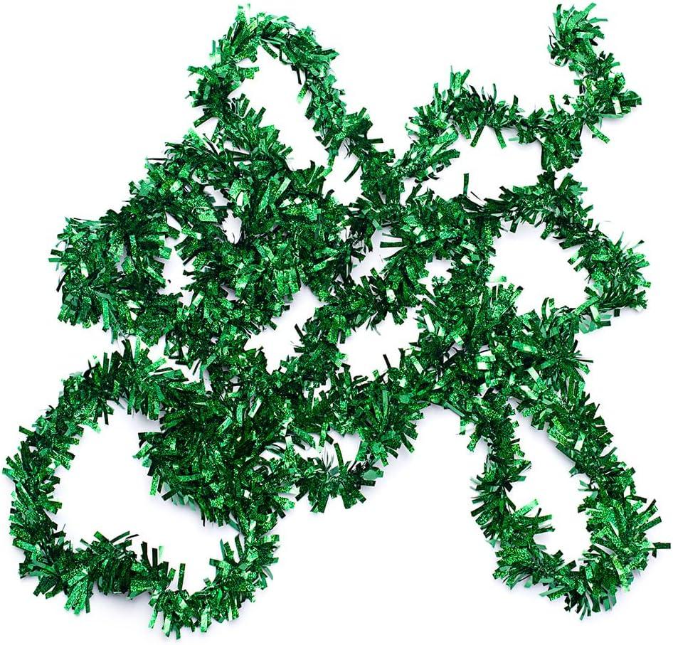 25 ft Long Roll Green Tinsel Twist Garland, Shiny Metallic Foil decorations for Parade Floats, Halloween, Christmas Eve, New Year Parties (4" x 25' roll, Green)