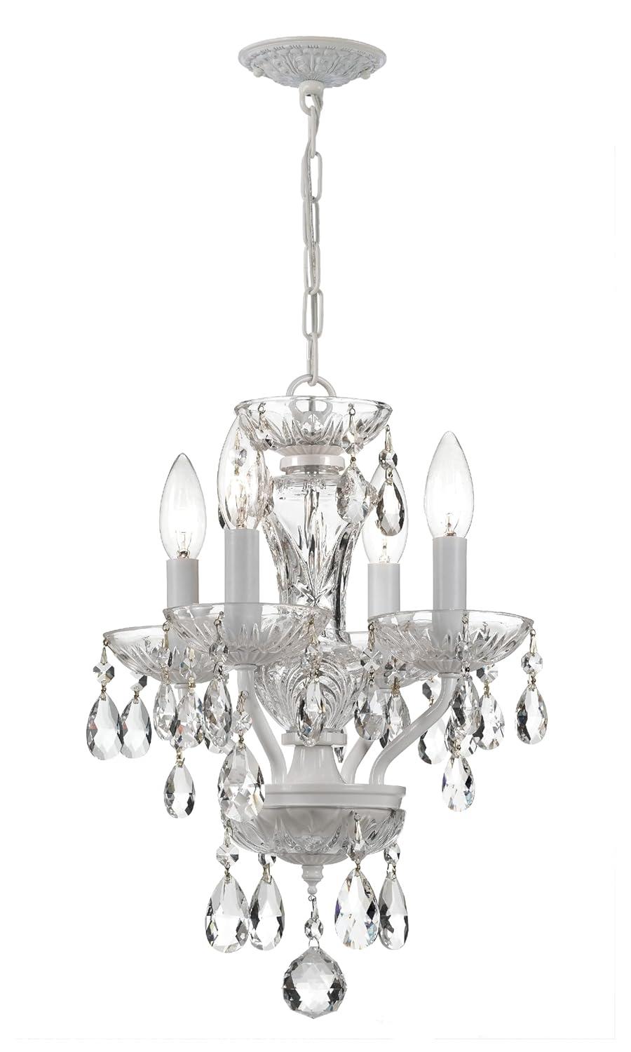 Crystorama Traditional Italian Crystal 4 Light White Mini Chandelier - 11'' W x 15'' H