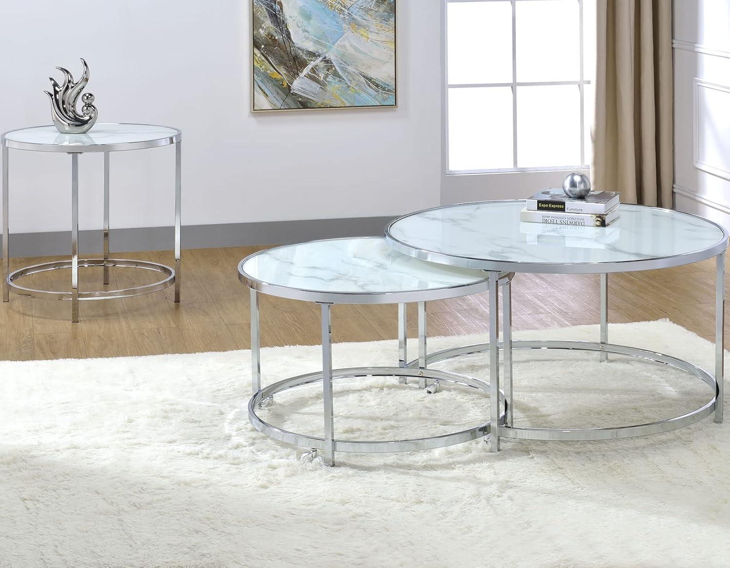 Rayne 24" Round Chrome and Glass End Table