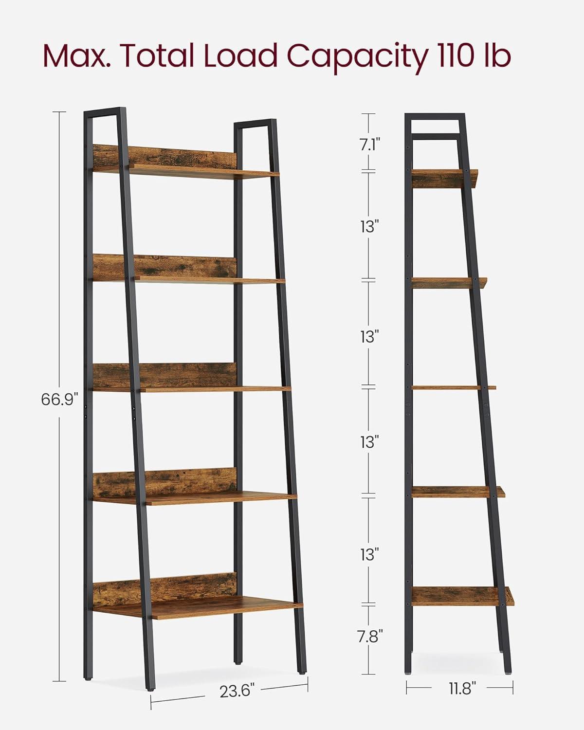 Camel Brown and Black 4-Tier Adjustable Ladder Bookshelf