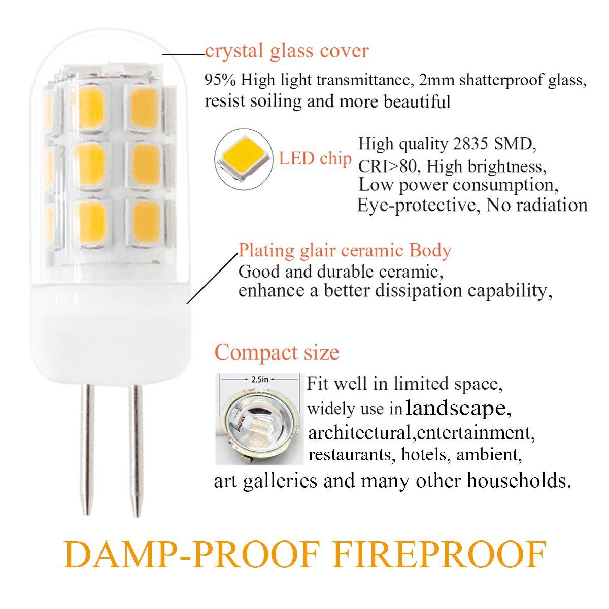 G4 LED Bulb 120V Bi-Pin Base, 3W Soft Warm White 3000K, Replaces 30W-35W Halogen for Under Cabinet, Ceiling, Wall, and Puck Lights