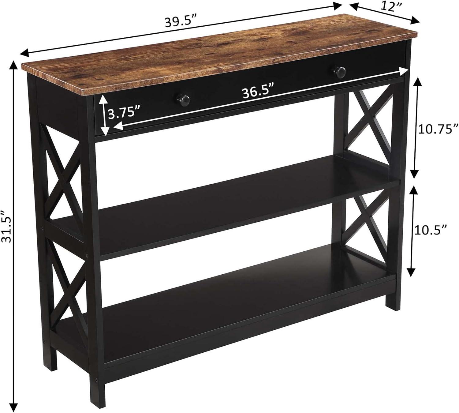 Convenience Concepts Oxford 1 Drawer Console Table with Shelves, Barnwood & Black