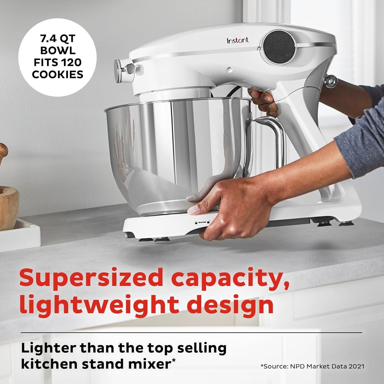 Instant 7.4qt 10 Speed Stand Mixer Pro - Pearl White: Aluminum & Stainless Steel, 600W, Dishwasher-Safe Parts