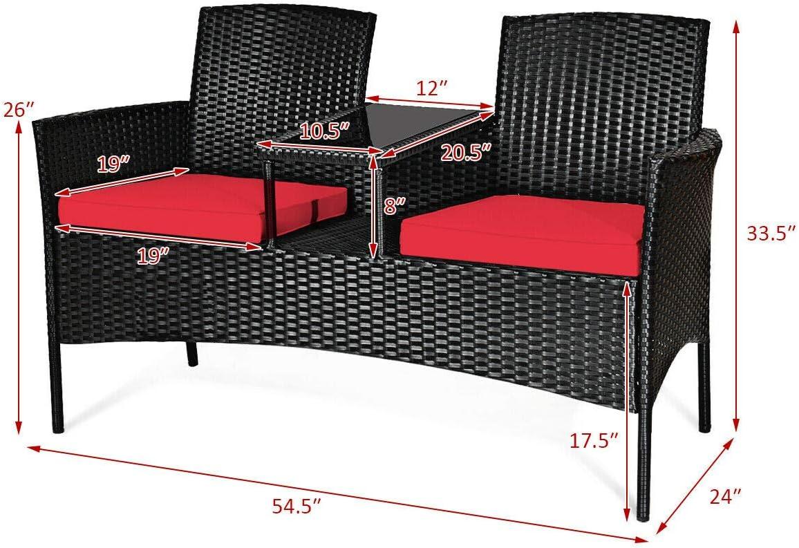 Tangkula Outdoor Rattan Furniture Wicker Patio Conversation Chair W/Cushion Red