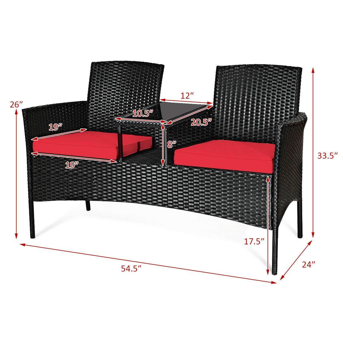 Tangkula Outdoor Rattan Furniture Wicker Patio Conversation Chair W/Cushion Red