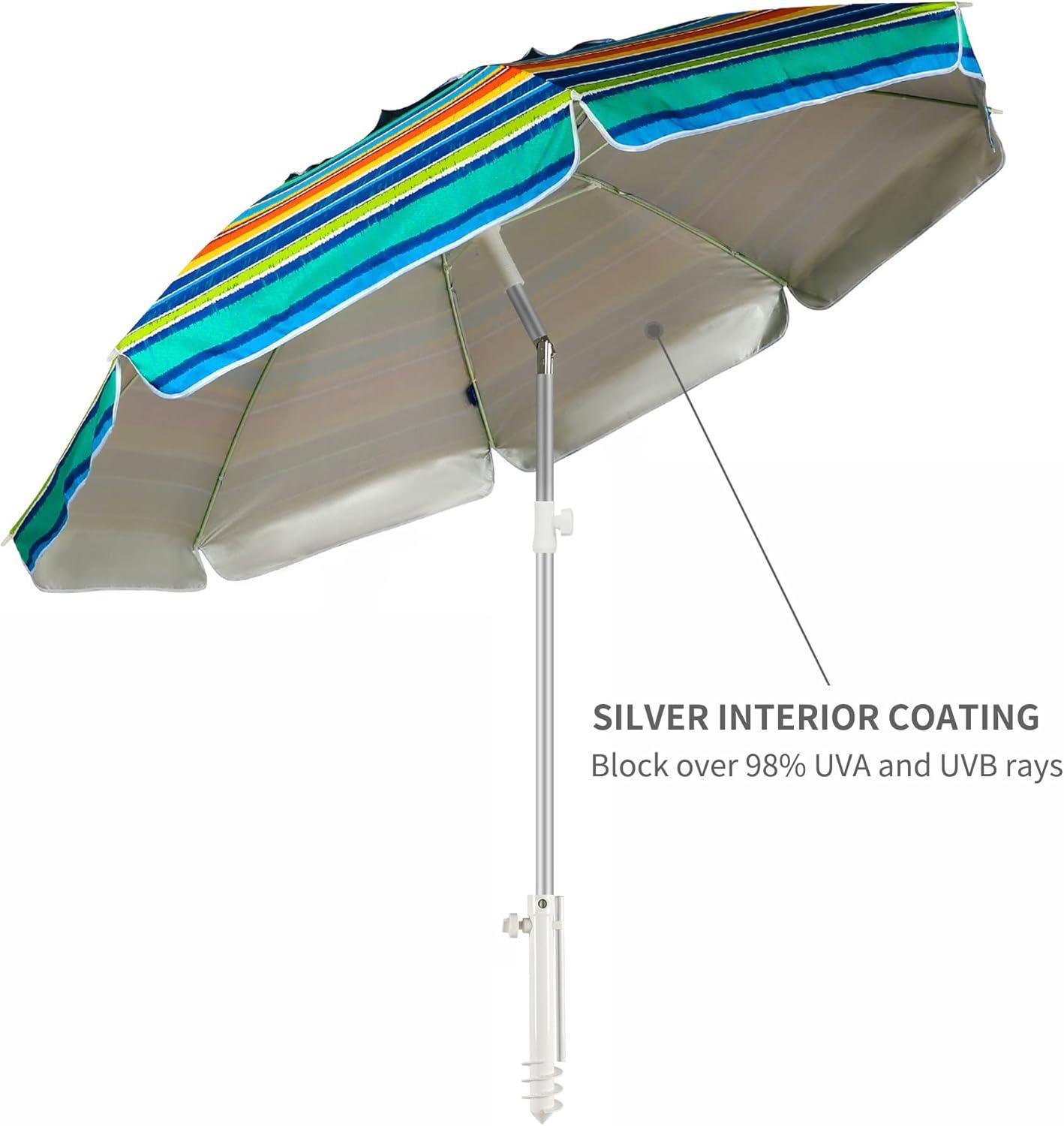 6.5ft Multicolor Striped Beach Umbrella with Aluminum Pole