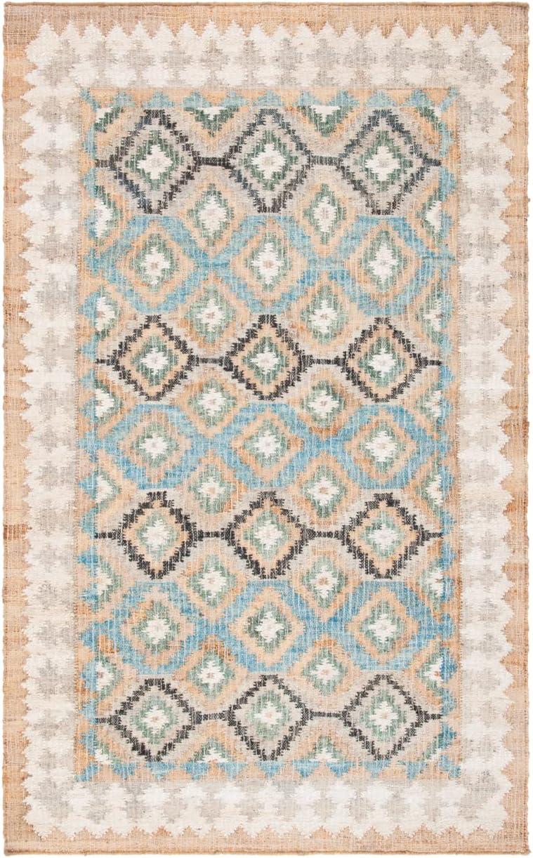 Handmade Blue Wool Square Flat Woven Area Rug