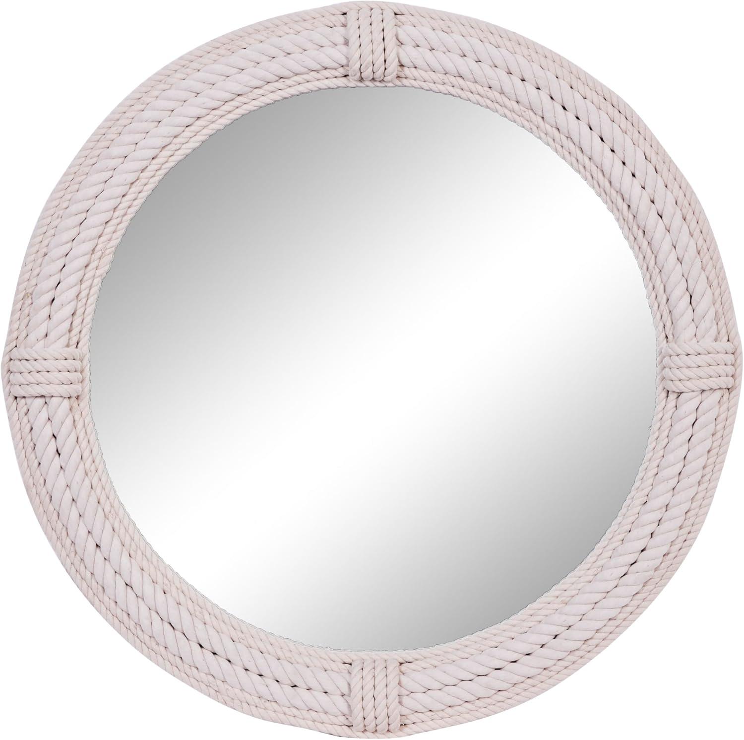 Coastal Charm White Jute Rope 36" Round Wall Mirror