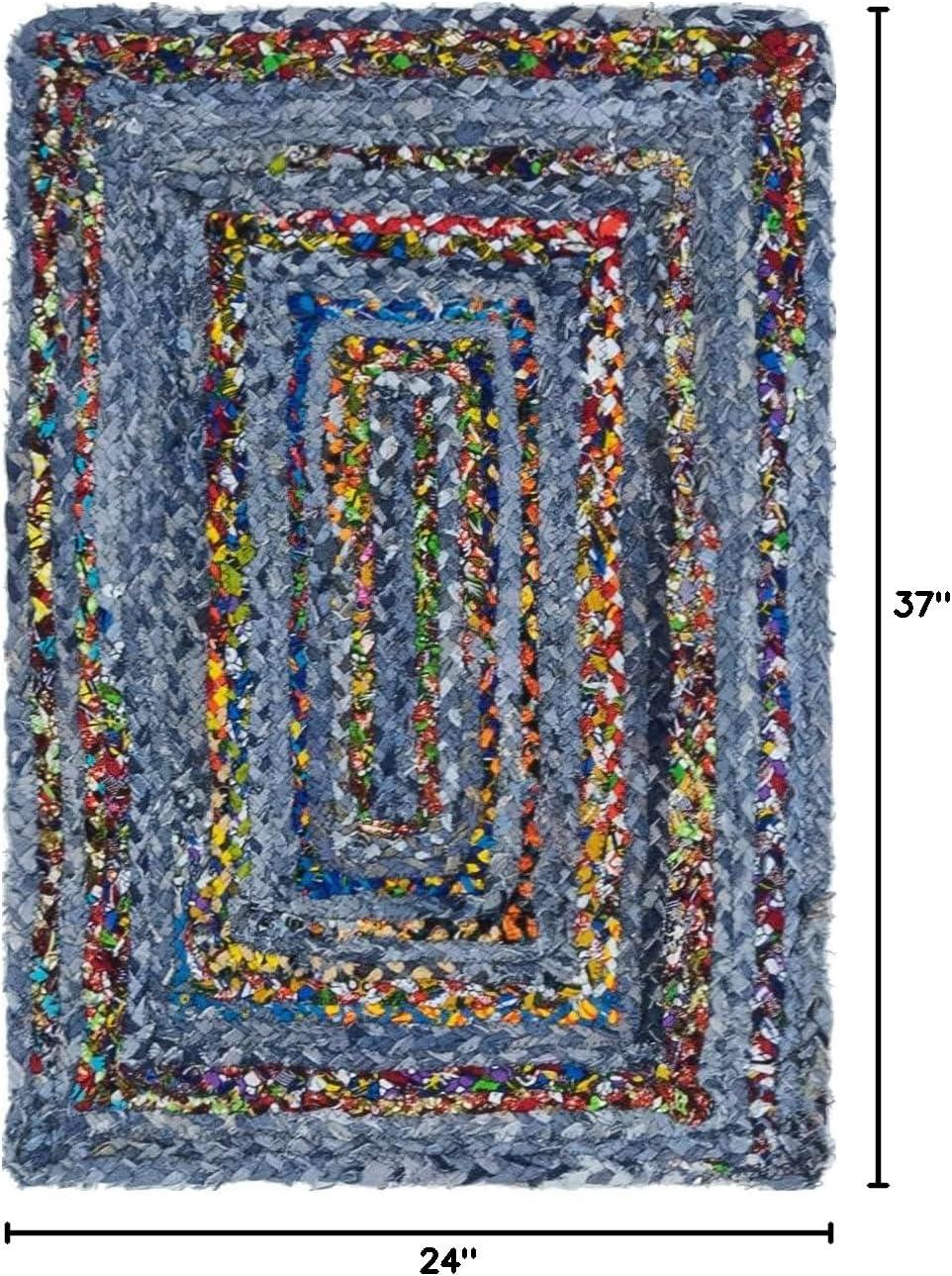 Unique Loom Braided Chindi Collection Area Rug (2' x 3' 1" Rectangle Blue and Multi/Green)