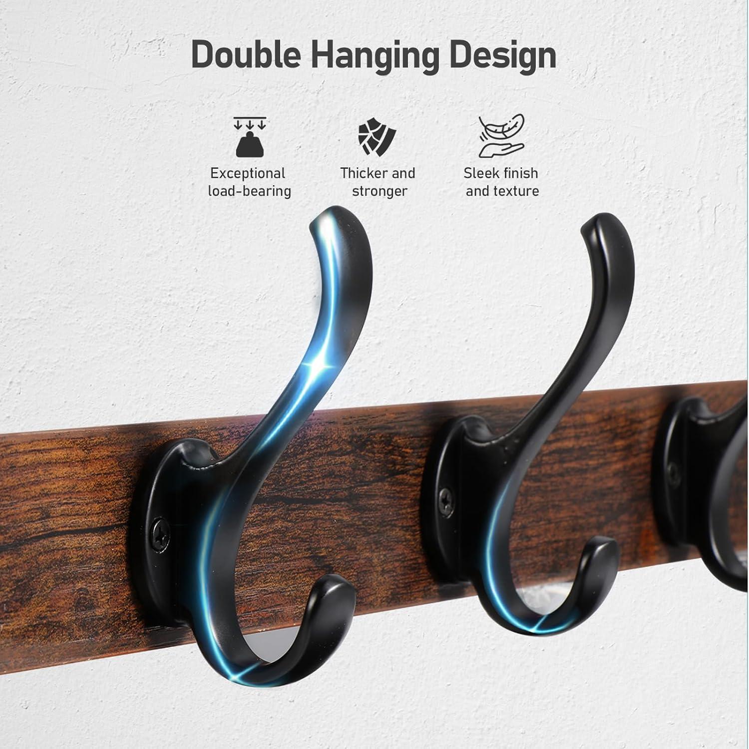 Rustic Brown and Black Wall Mounted Coat Rack with Shelf and 5 Hooks