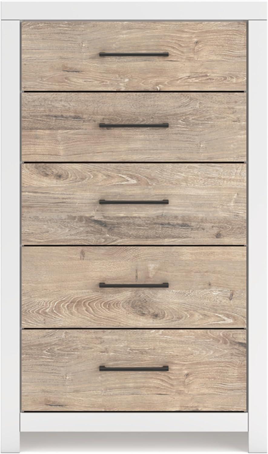 White and Light Brown 5-Drawer Transitional Chest
