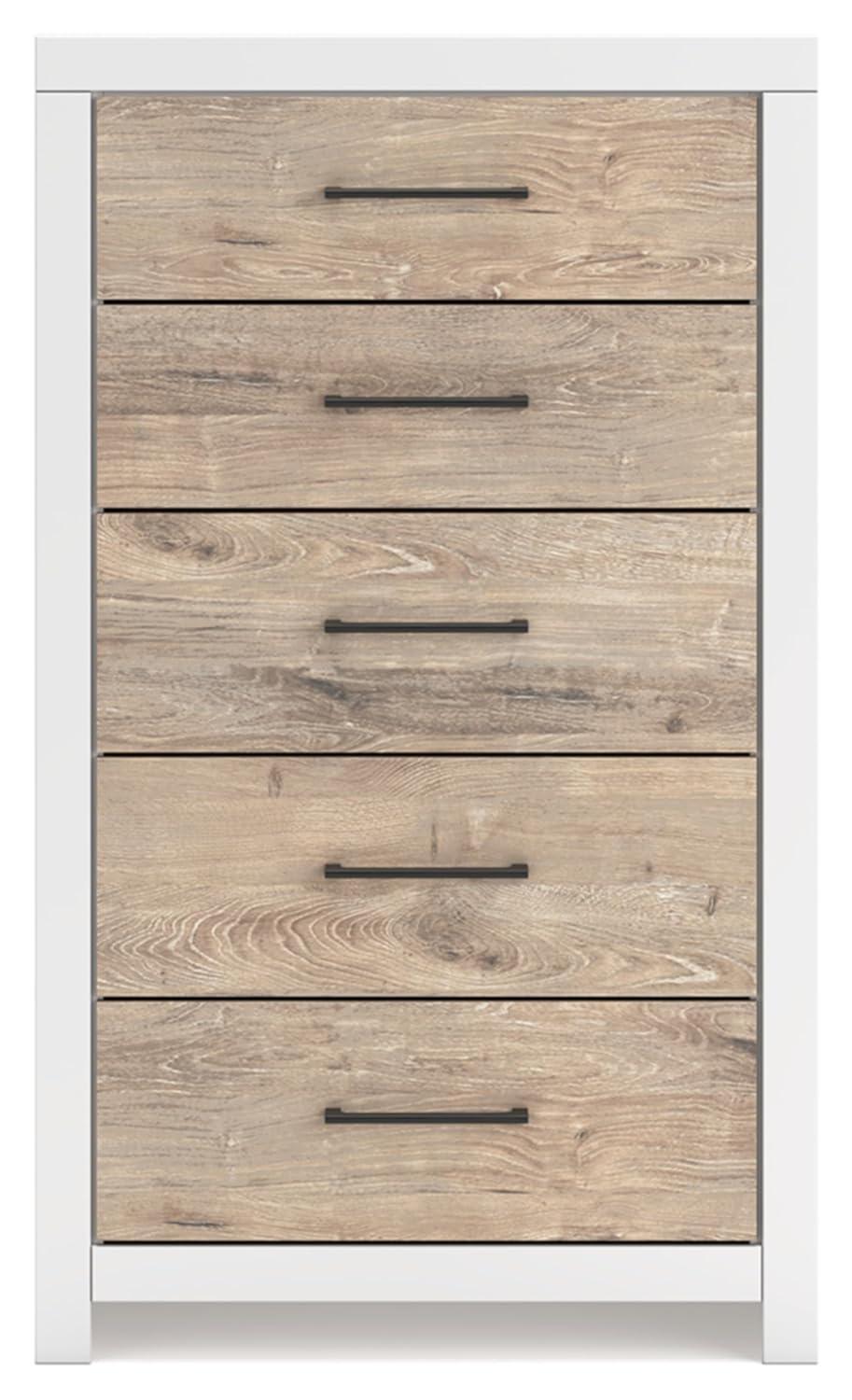 White and Light Brown 5-Drawer Transitional Chest