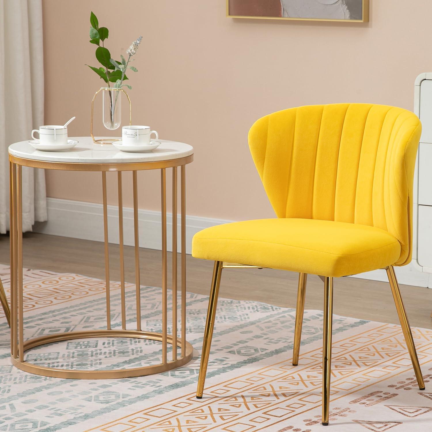 Velvet Dining Chairs Set of 2 Upholstered Wingback Side Chairs Living Room Kitchen Mustard