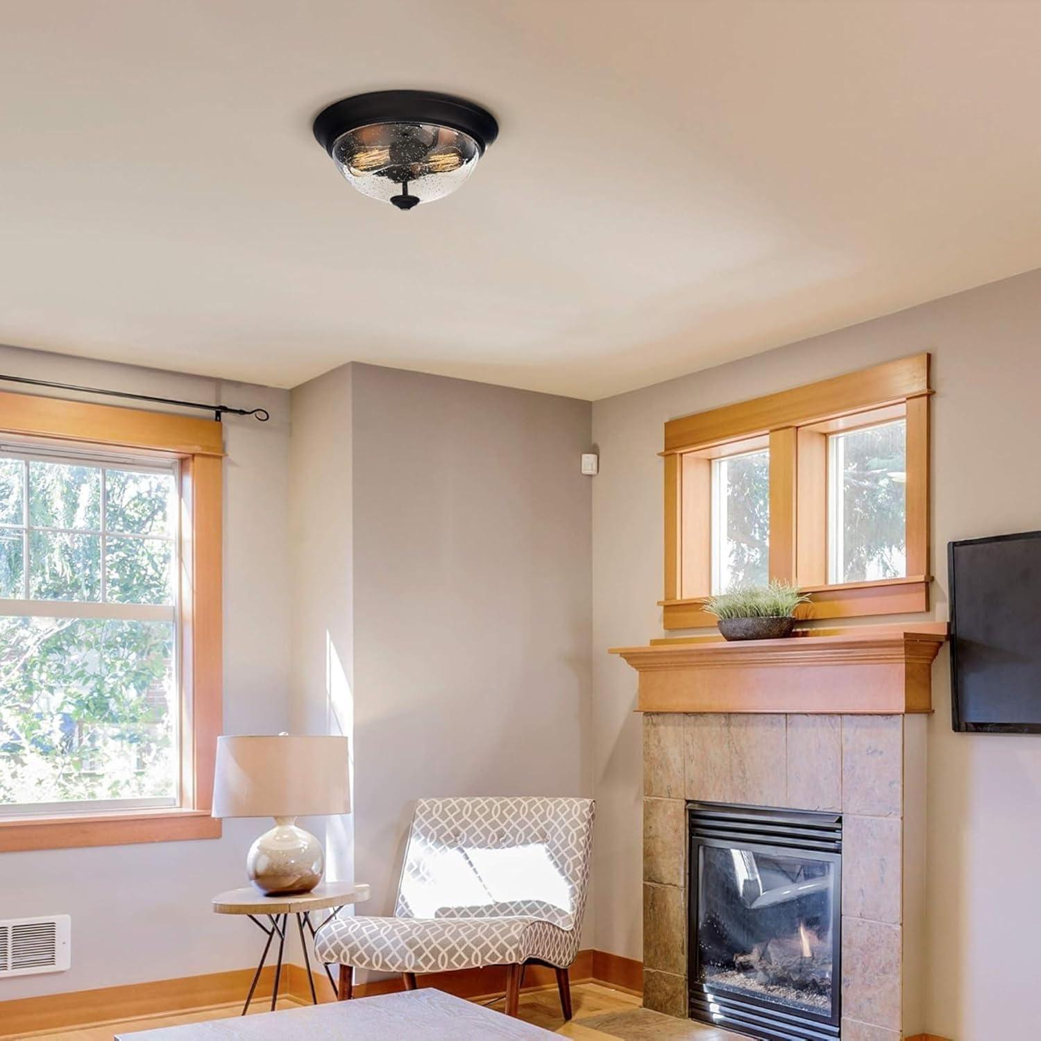 Prominence Home 51381 Designer Series Flushmount Lighting, 13" Seeded Glass, Low Profile, Bronze