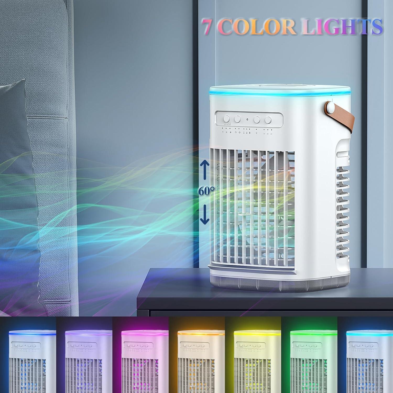 Portable Air Conditioners, 3-1 Mini Evaporative Air Cooler w/Remote, 1.2L Water Tank & 2 Ice Packs, 1-7H Timer, 5400mAh Battery With USB Charging, Personal Fan For Desktop Home Office Outdoors