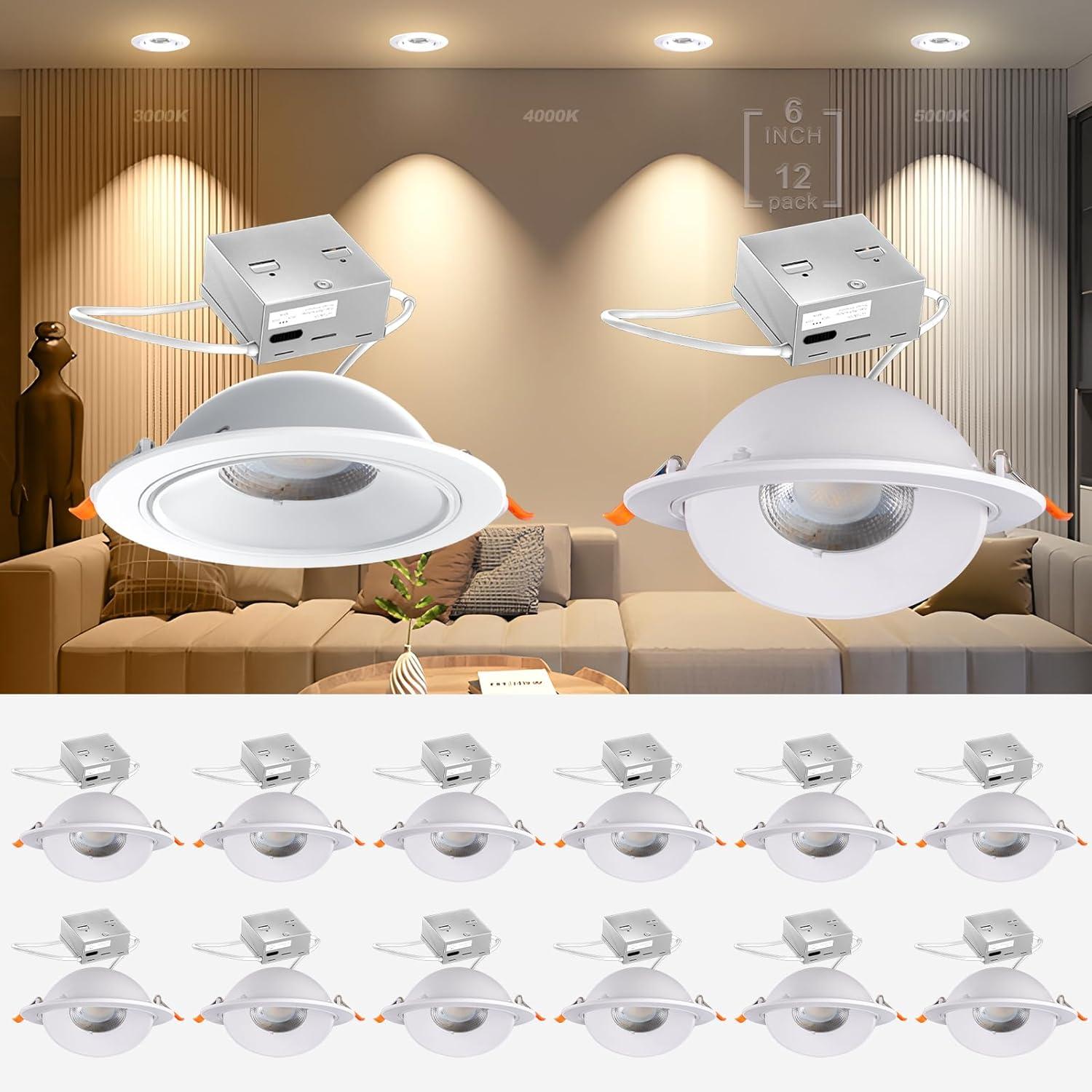 6-Inch White LED Recessed Ceiling Lights with Dimmable Feature