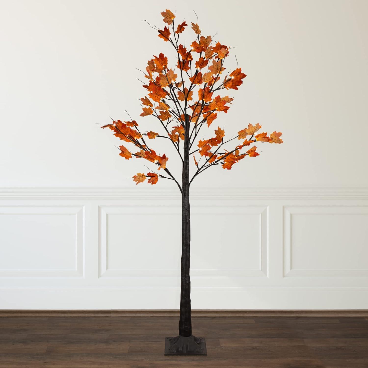 Northlight 6' LED Lighted Autumn Harvest Artificial Maple Leaf Tree - Warm White Lights