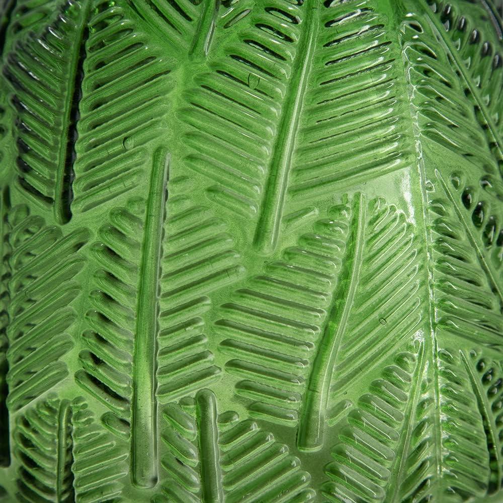 A&B Home Glass Vase with Vintage Green Leaf Pattern, Table Accent, 6 inches