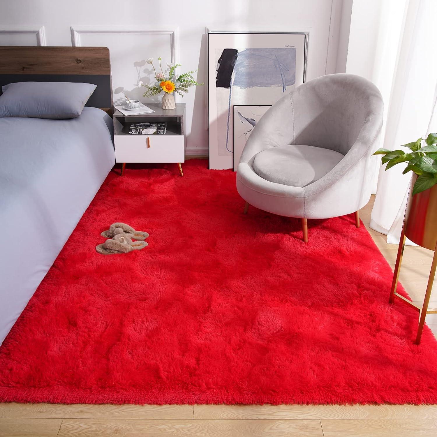 Softlife Super Soft Rug For Living Room Fluffy Rugs For Dorm Room Cute Plush carpet For Bedroom,8' x 10',Red