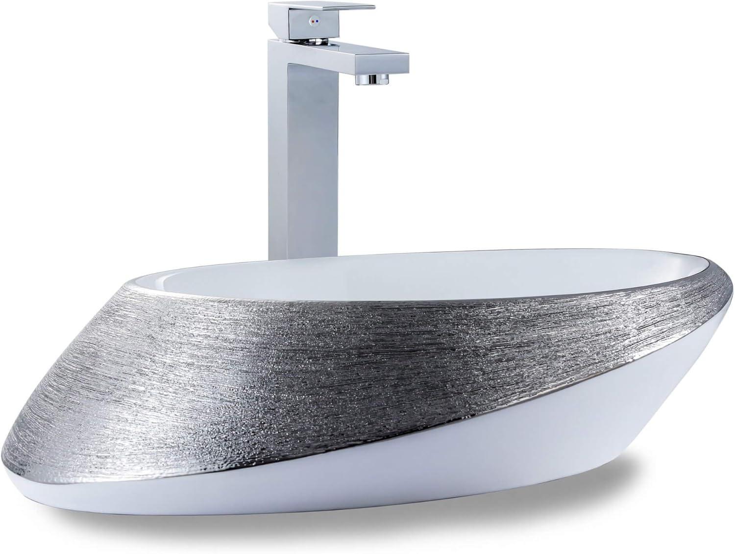 Vitreous China Oval Vessel Bathroom Sink with Overflow