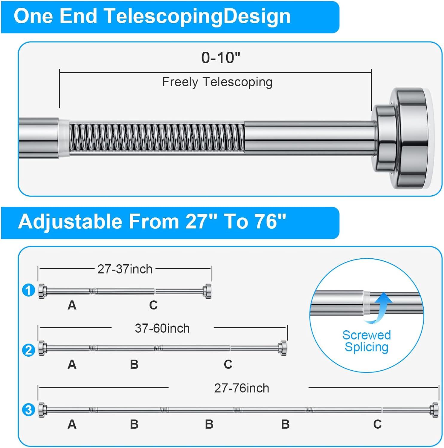 OUMIKEJI Shower Curtain Rod, 27-76 Inch Adjustable Tension Spring, Shower Curtain Rod Tension, Premium Stainless Steel, Anti-Slip, No Drilling, No Rust, For Bathroom, Silver
