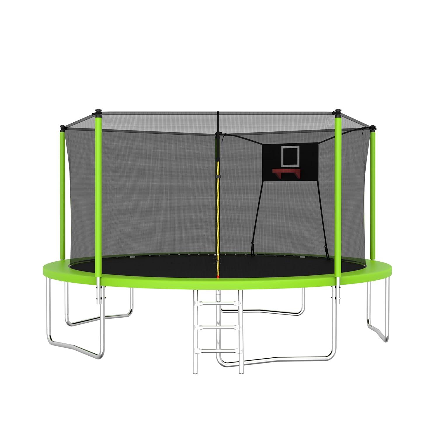 1000 LBS 14FT Outdoor Trampoline with Basketball Hoop & Safety Enclosure Net - ASTM Approved, Heavy-Duty Recreational Trampoline for Kids & Adults