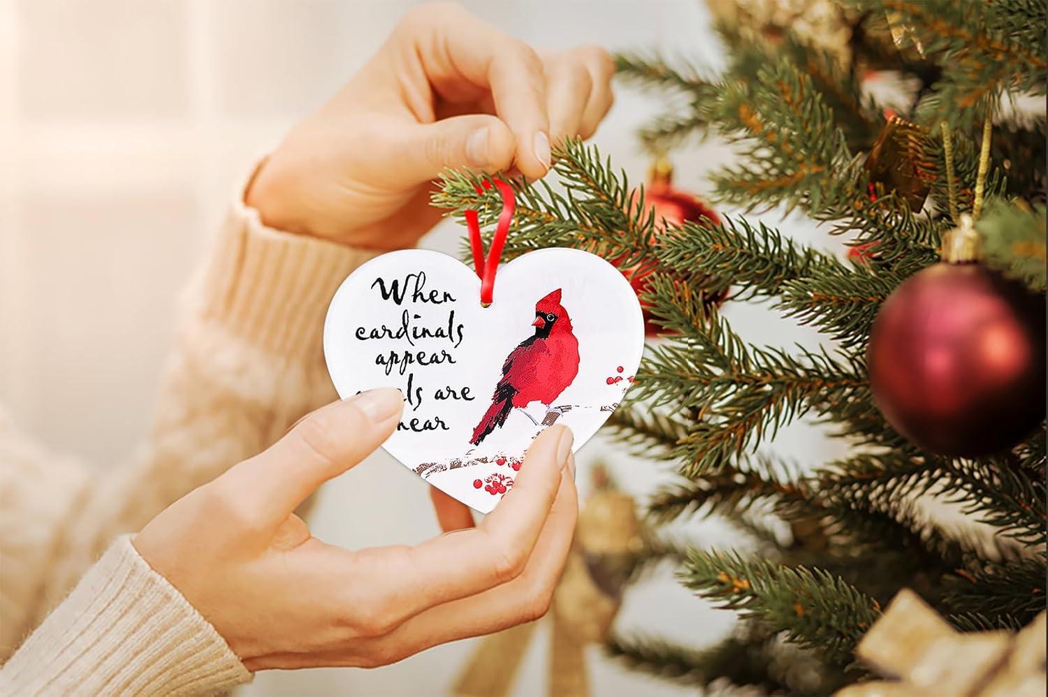 WaaHome Metal Red Cardinal Christmas Ornaments - Christmas in Heaven Ornament - Memorial Christmas Ornaments Gifts for Loss of Loved One - Cardinal Ornaments for Christmas Tree Decorations