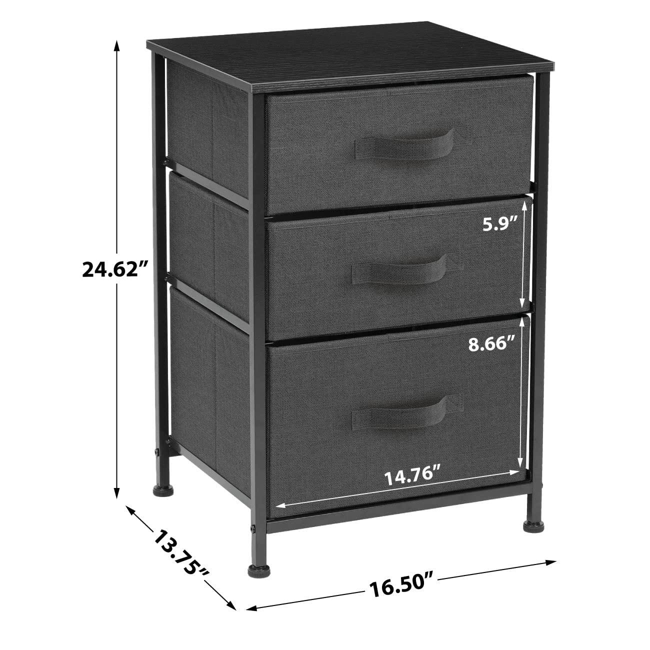 Sorbus 3  Drawers - Steel Frame, Wood Top & Easy Pull Fabric Bins - Perfect for Home, Bedroom, Office & College Dorm