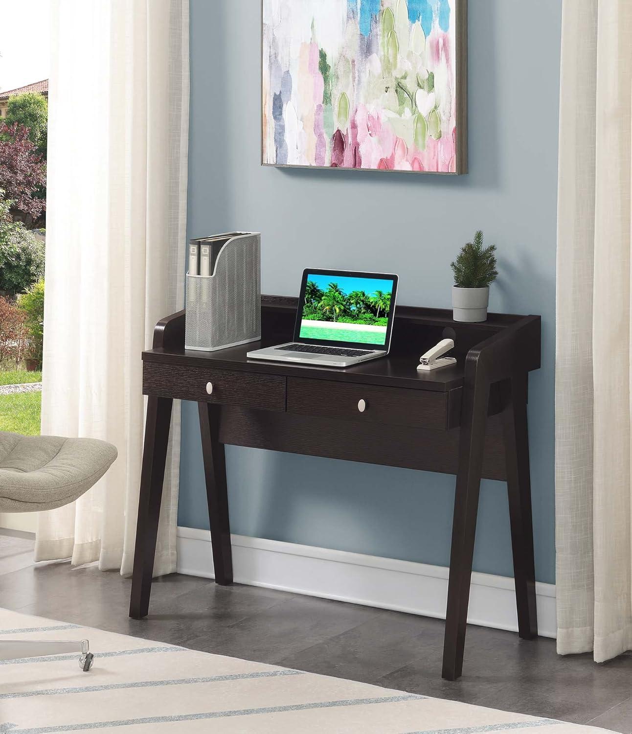 Convenience Concepts Newport 34.75 in. Tall Deluxe 2 Drawer Desk with Shelf, Espresso, All Ages