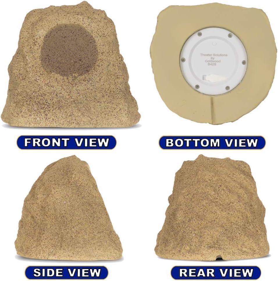 Theater Solutions by Goldwood B42S Wireless Rechargeable Bluetooth Outdoor Rock Speaker System – Sandstone, Set of 2, 120 Watts